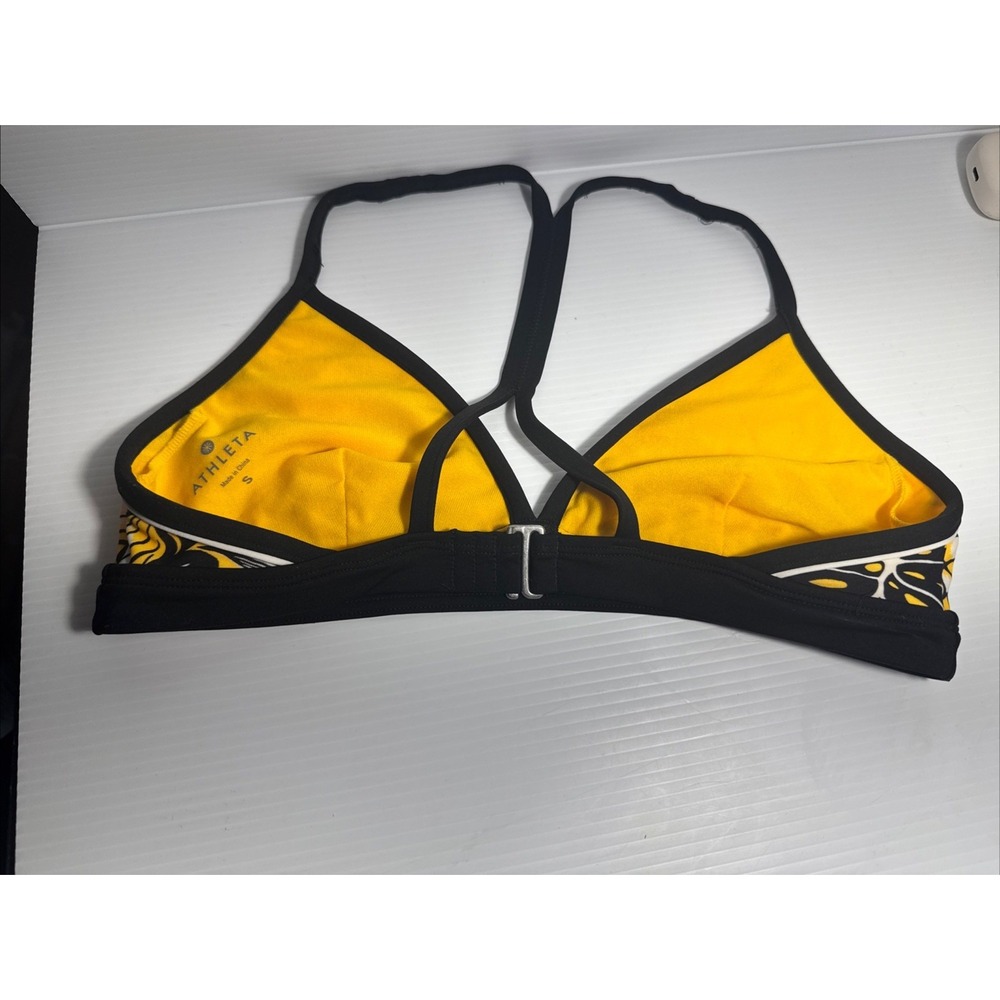 Athleta Bali Batik Bikini Top Yellow Black Tropical Palm Leaf Y-Back Size L - Picture 4 of 6